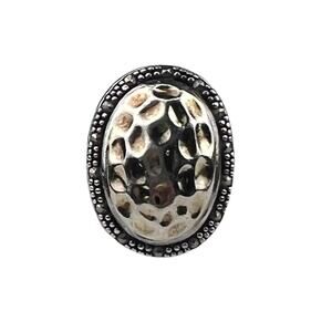 Hammered Oval Turtle Shell Style Sterling Silver Ring Size 8